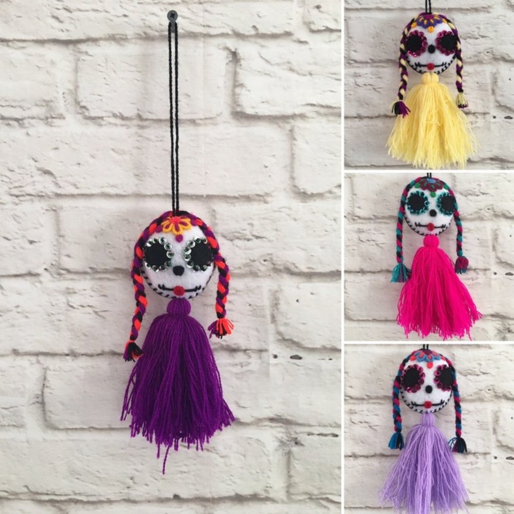 Handmade Mexican Catrina Pom Pom Tassel - Pompones Mexicanos